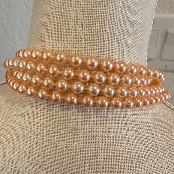 Apricot Color Faux Pearls Flapper 112 Inches Long - Picture 3 of 8